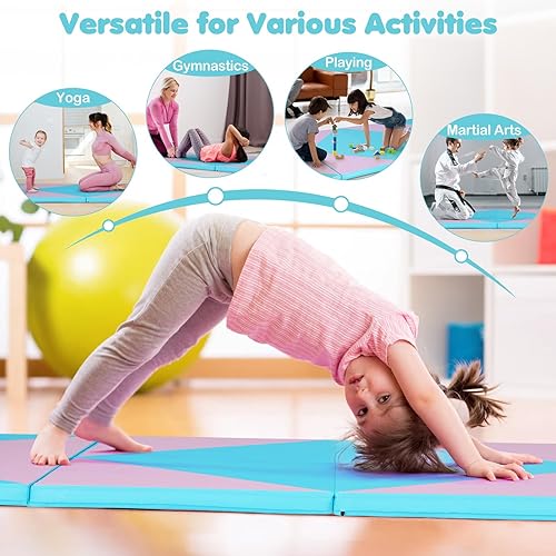 Vista 52 de Giantex 4'x10'x 2" Gymnastics Mat, 4-Panel Folding Aerobics Exercise Mat w/Hook & Loop Fastener, Carrying Handle, Portable Tumbling Mat for