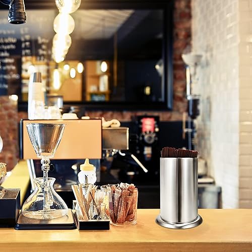 Vista 3 de MyLifeUNIT Soporte para popote para mostrador, soporte para agitadores de café de acero inoxidable, 6.7 x 4.9 pulgadas Blanco