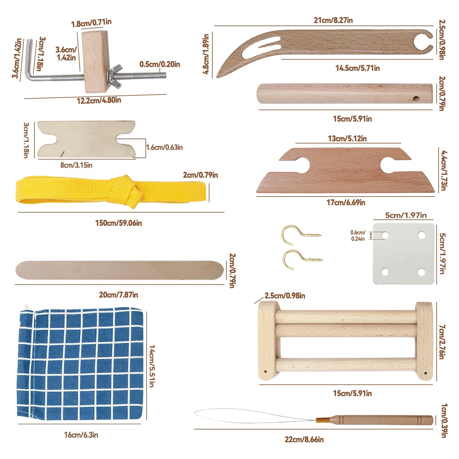SYWAN Weaving Loom Kit, Wood DIY Weaving Loom Including Warping Peg, Clamp Warping Clamp, Beveled Inkle Weaving Shuttle Kit for Weaving Lovers Beginners Knitted Crafts DIY