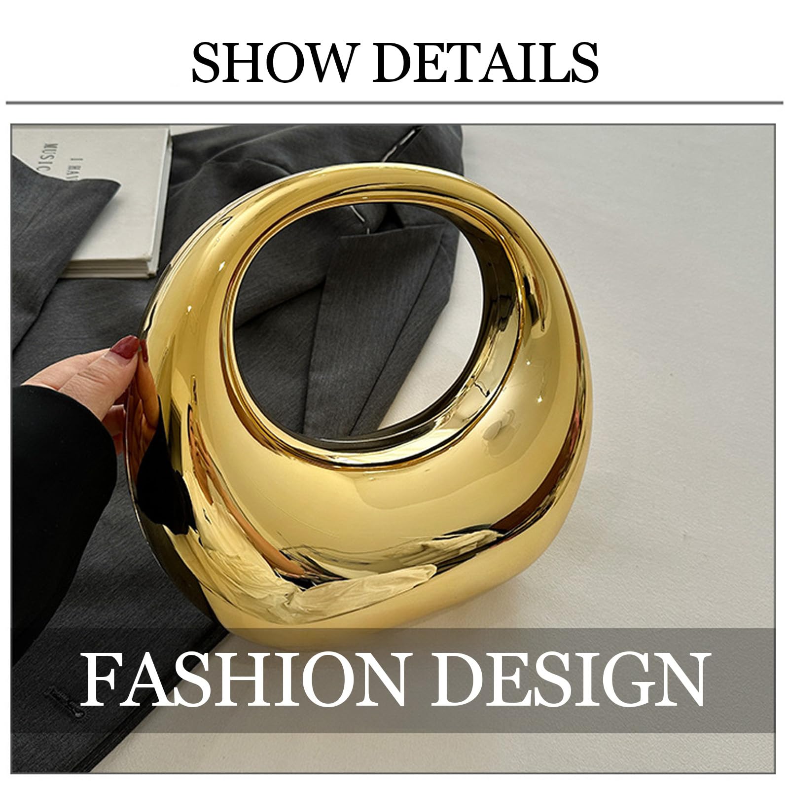Women's Gold Acrylic Moon Shape Evening Clutch Purse Fashion Y2K Mirror Hobo Handbag for prom Party (Golden)