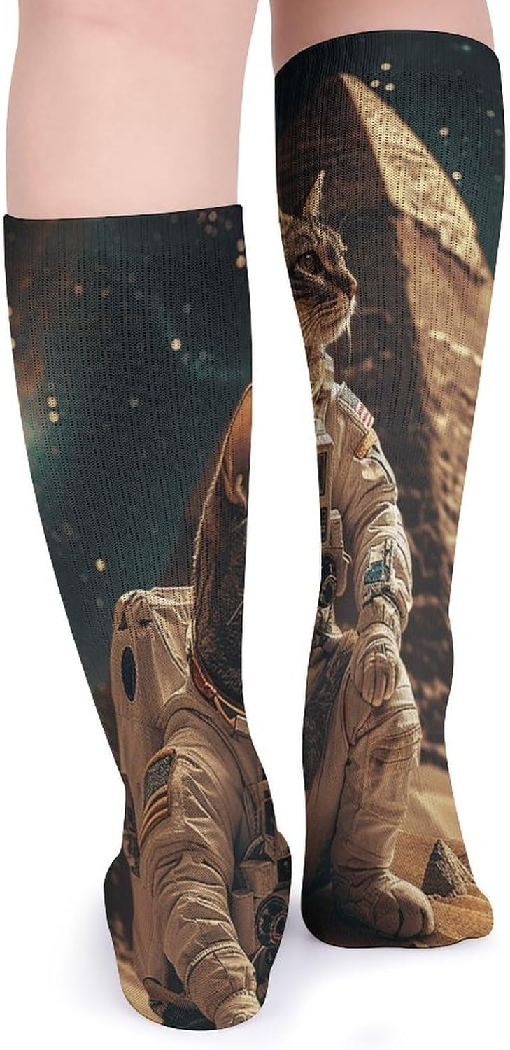 5 Pairs Knee High Socks Egyptian Cat Long Tube Boot Seamless Toe