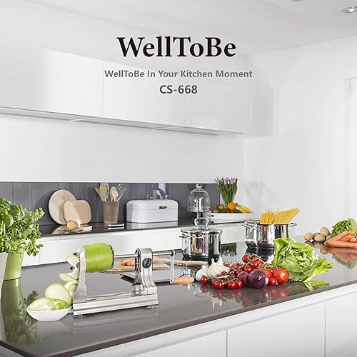 Miniatura 5 de WellToBe 6-Blade Vegetable Spiralizer Spiral Slicer Veggie Pasta Spaghetti Maker for Healthy Low Carb/Paleo/Gluten - 304 Food Stainless Steel Body