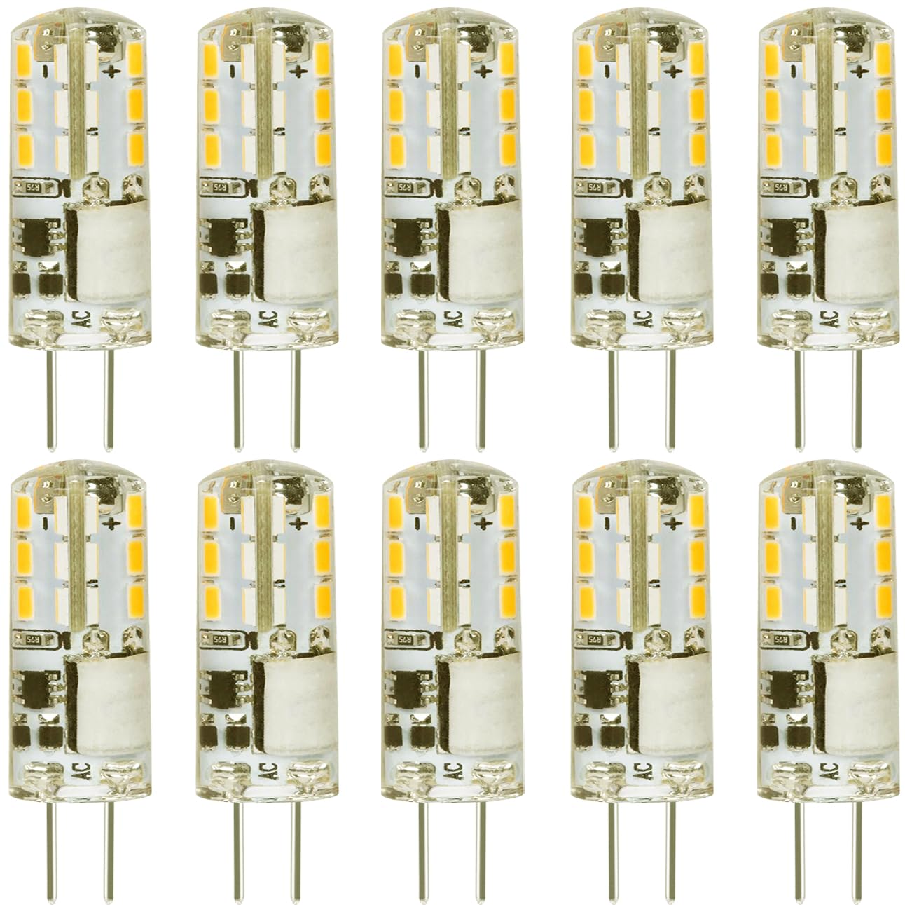 G4 LED Bulb 2W AC/DC 12V 10W-20W T3 Halogen Bulb Equivalent,Soft Warm White 2700K, Non-dimmable JC Bi Pin G4 Base Lights,for Landscape Chandelier Home Lighting-10 Pack