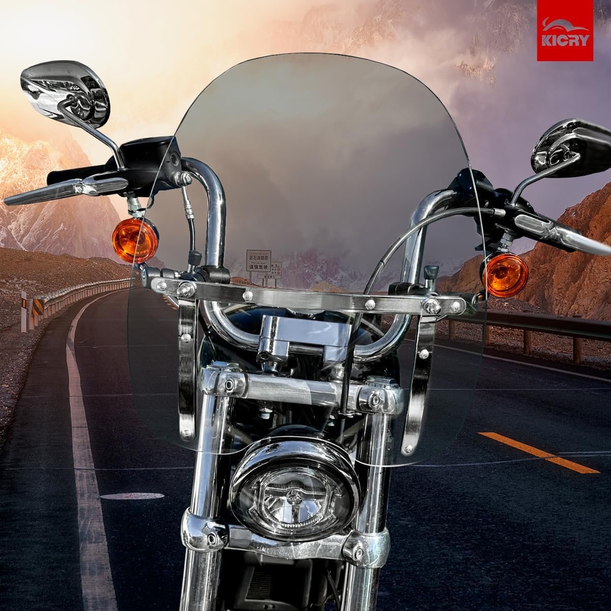 Universal 18"x16" Motorcycle Windshield Windscreen Compatible with Harley Davidson Honda Kawasaki Suzuki Yamaha Cruiser Savage Intruder Volusia Boulevard Vulcan Vn (Light Smoke)