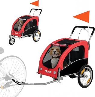 PawHut 2-in-1 Hundeanhänger für Fahrrad Hundebuggy für kleine & mittelgroße Hunde bis 20 kg Faltbarer Fahrradanhänger mit 600D Oxford, Reflektoren, Handbremse, Universelle Kupplung