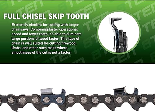 Vista 45 de 8TEN Cadena de motosierra para Husqvarna 254 455 340 351 353 350 55 455 Rancher Poulan Jonsered Echo 16 pulgadas .050 .325 66DL