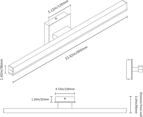 Miniatura 10 de Joossnwell Luces LED de tocador para baño, modernos accesorios de iluminación de baño negros sobre luz de espejo, lámpara de pared de baño de 23.62