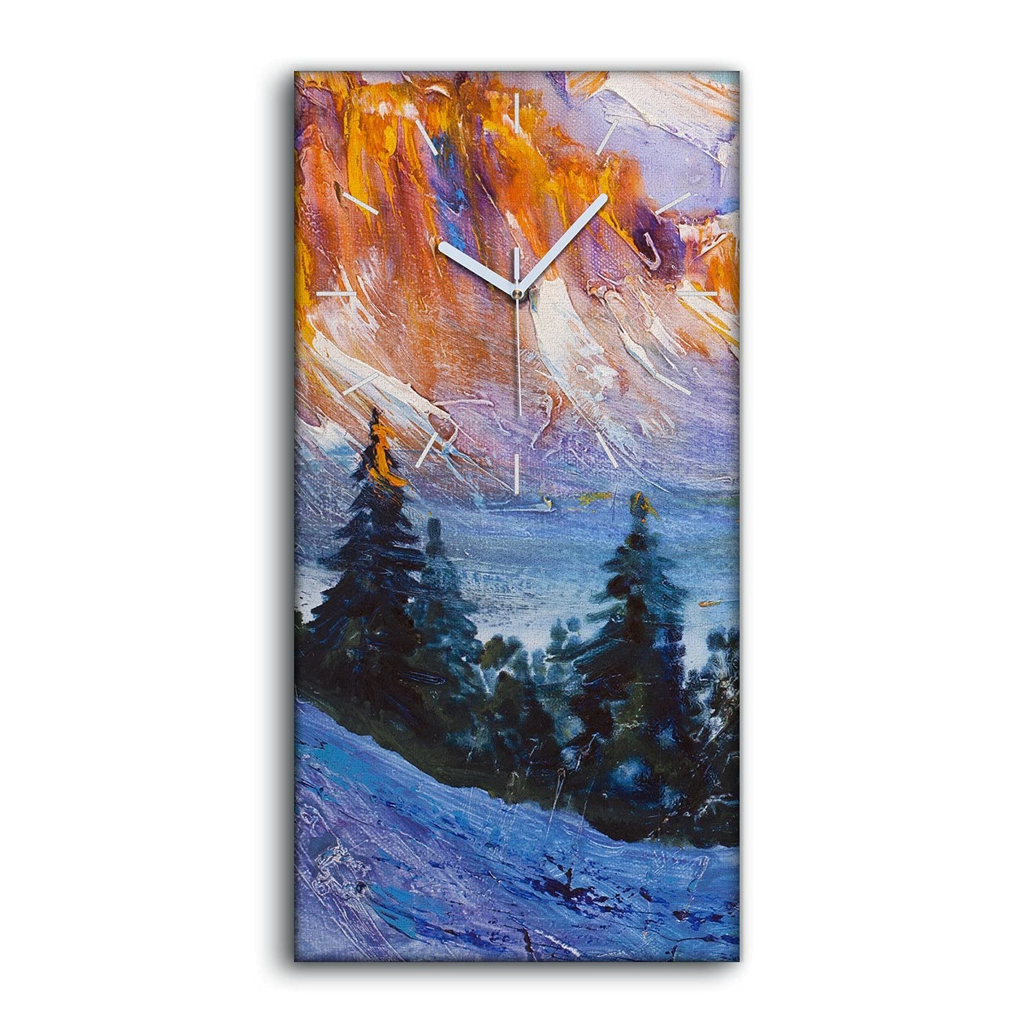 Horloge sur toile pour salon moderne paysage montagnes de neige 30x60cm