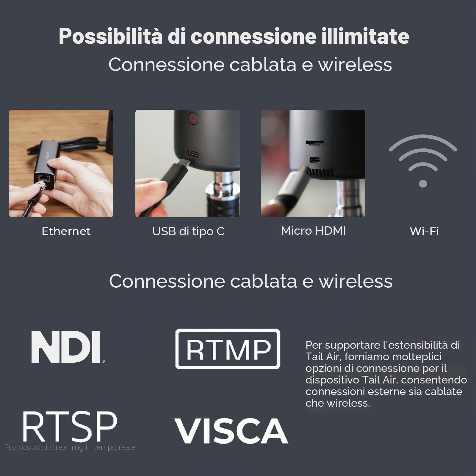 OBSBOT Tail Air Combinazione con Treppiedi, 4K Webcam Streaming con NDI | KI Tracking PTZ Camera, AI Auto Track, App Intelligente, Gesti e Telecomandi, HDMI/USB-C Senza Fili, Videocamera