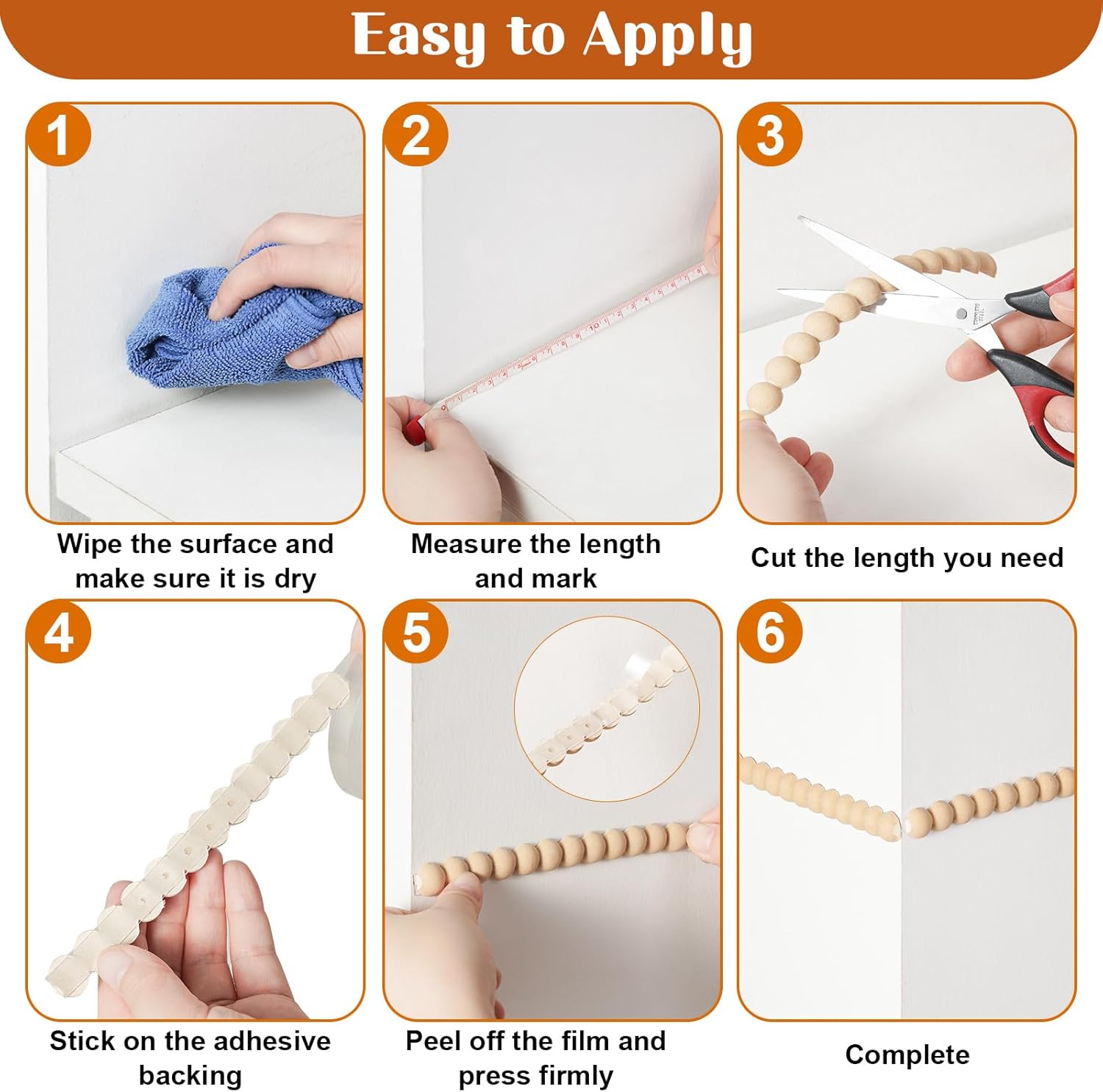 2 Rolls Flexible Molding Trim Peel and Stick-13FT Wood Color Wall Trim for Home Walls, Paintable DIY Decorative Moulding for Cabinet, Mirror Frame, Tile, Window, Bathroom Edge Decor - Image 7