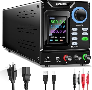 NICE-POWER DC Power Supply Variable, 0-600V 0-1A High Voltage Programmable Adjustable Regulated Bench Power Supply with Memory Storage, Encoder Knob, Output Switch, Lock Button, PC Software
