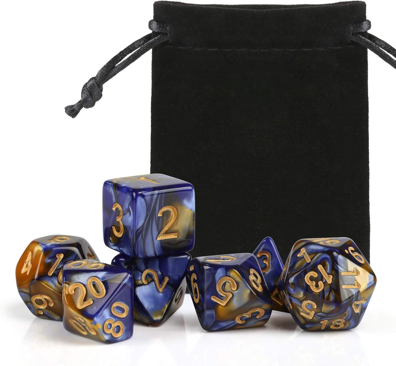 GWHOLE 7-Die Polyhedral Dice Set for Dungeons and Dragons with Black Pouch