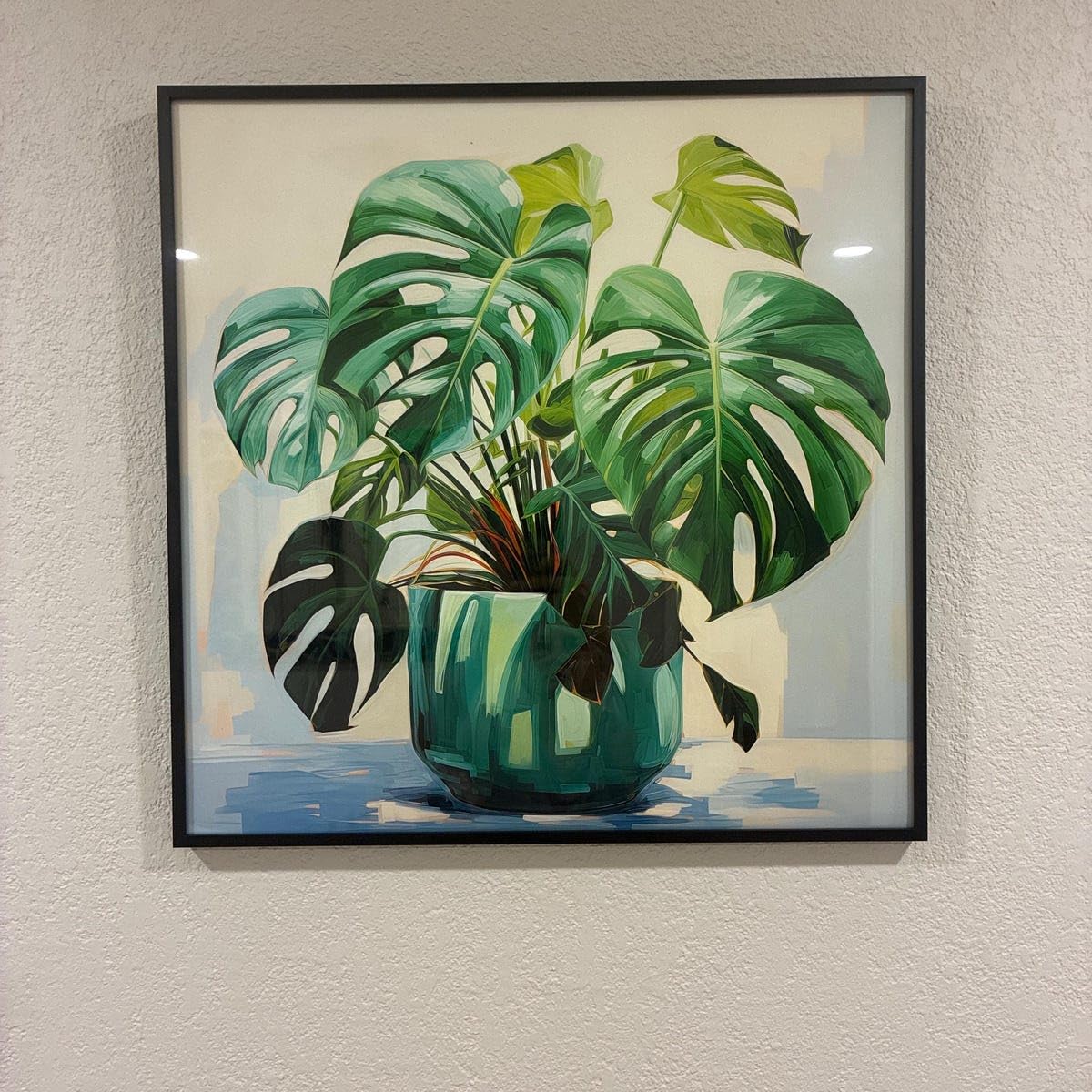 LMYCHENG Obraz na płótnie przedstawiający roślinę Monstera - Minimalistyczny obraz na płótnie, botaniczna sztuka ścienna do dekoracji sypialni (20 x 20 cm/rama wewnętrzna)
