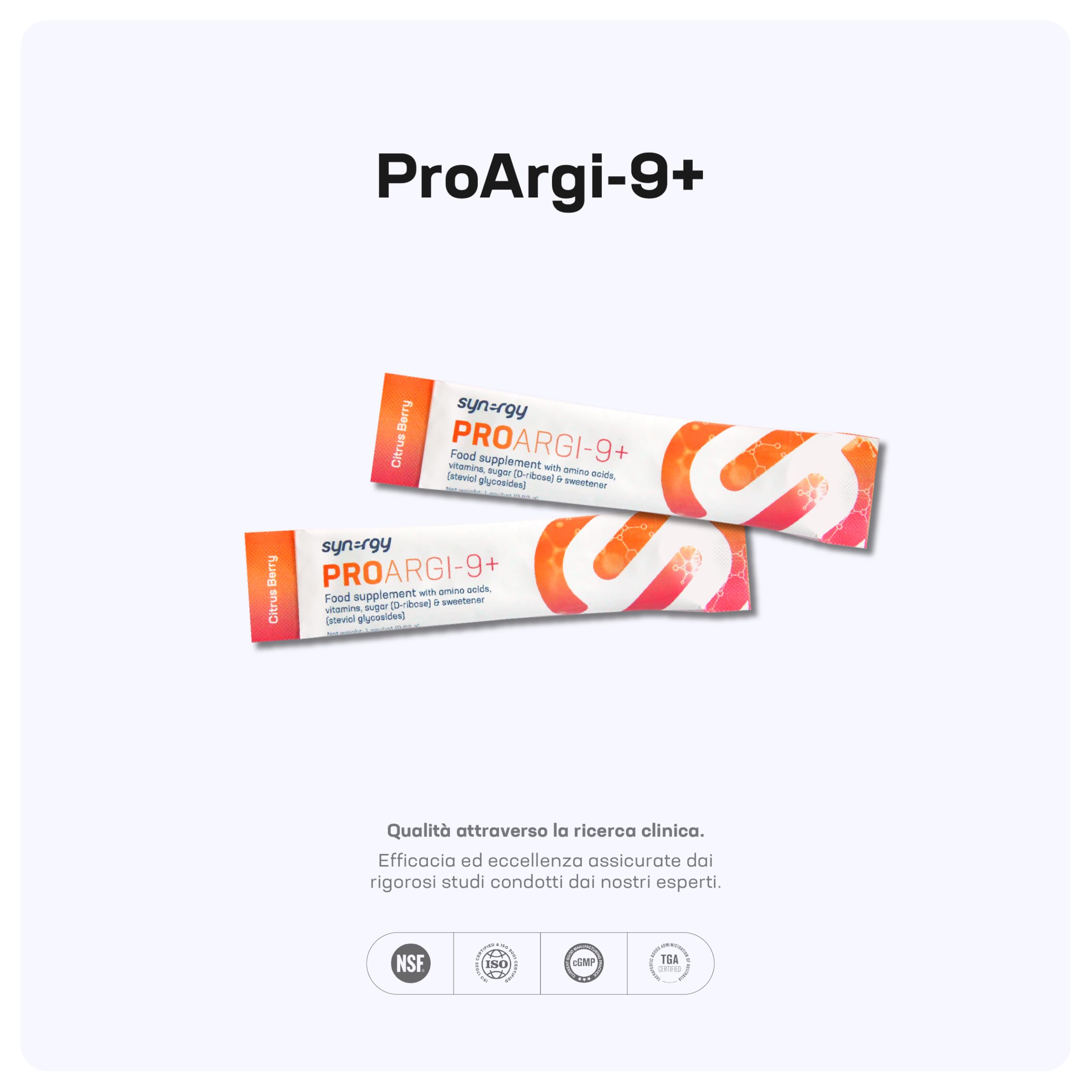 Synergy Worldwide ProArgi 9+ 295 g | 5000mg L-Arginina e 200mg L-Citrullina con Vitamine C, D3, K, B6 e B12 | Supporto Cardiovascolare e Circolatorio | 30 Bustine