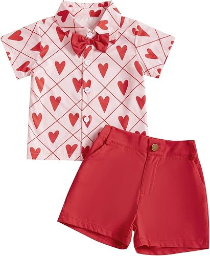 Ayalinggo Toddler Baby Boy Valentines Outfit Heart Print Short Sleeve Gentleman 
