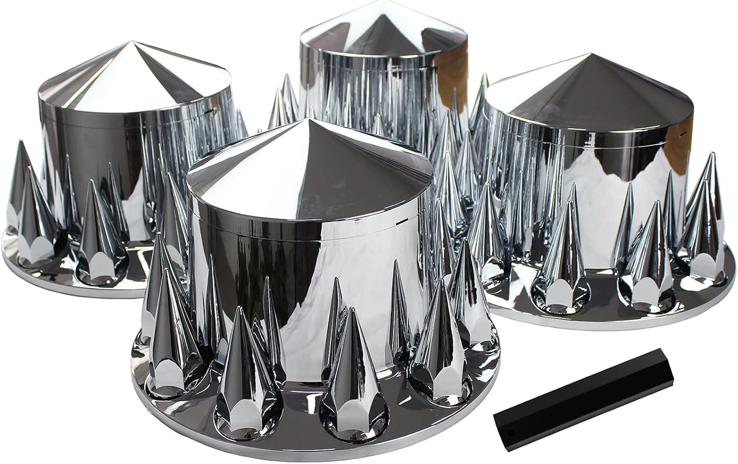 ABS Chrome Plastic Rear Axle Cover Kits with 33mm Thread-on Nut Covers for Semi Trucks Pack of 4 (Spiked)