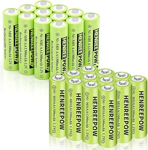 Henreepow Ni-MH - Baterías recargables AA, doble A de alta capacidad, 1.2 V, 1300 mAh, precargadas para jardinería de jardín, luces solares al aire