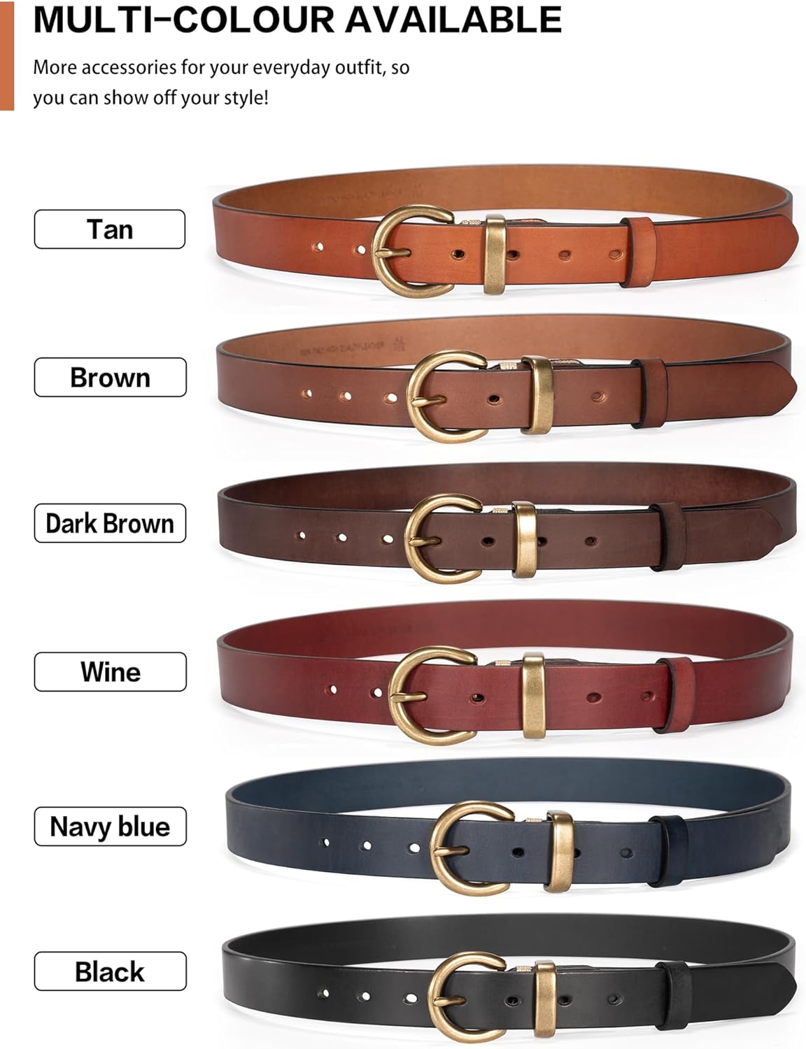 Womens Belts for Jeans Genuine Leather Belt Vintage Solid Brass Circle buckle Gift Box Packaging - Image 6