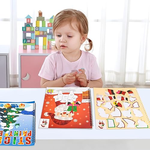 Miniatura 6 de 90shine 2 libros de pintura con calcomanías para manualidades de Navidad para niños de 4 a 8 años, incluye gnomo de elfo de Papá Noel, muñeco de
