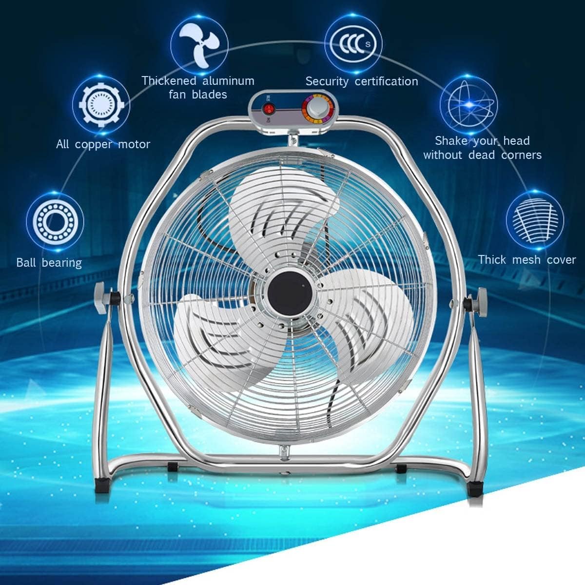 Ventilador de suelo industrial resistente con flujo de aire de alta velocidad para garaje, comercial y uso residencial