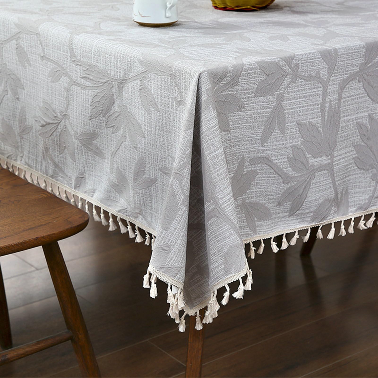Nappe Jacquard Feuille Bleu Grisen Tissu Epaisse 140x300CM