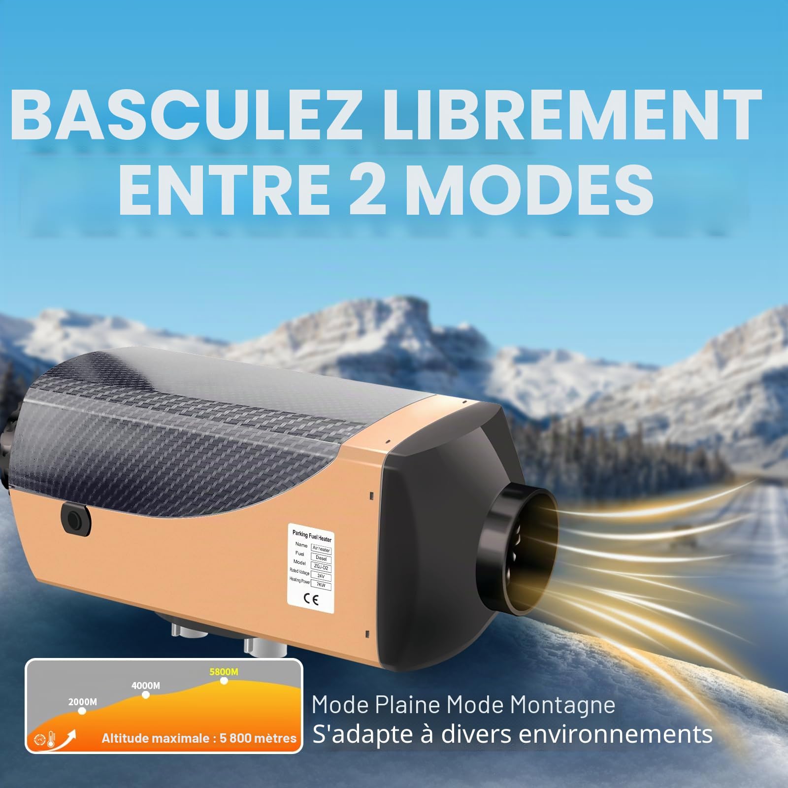 Chauffage diesel 24 V 7 kW, réglage automatique de la température, avec affichage LCD, chauffage auxiliaire diesel avec prise aéronautique, alarme de surchauffe, chauffage auxiliaire pour