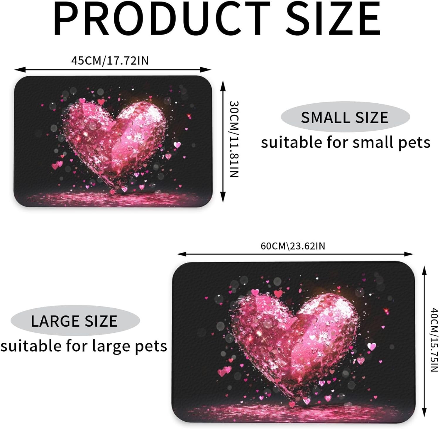 Heart of Magic Pet Feeding Mat Dog Cat Eating Food Absorbent Leather Tablecloth for and Water Bowl Waterproof No Stains Quick Dry Non-Slip 23.62 * 15.75IN