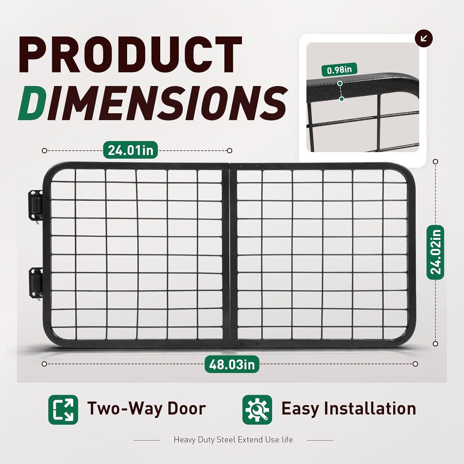 Horse Stall Gate 24 Inch Tall 48 Inch Wide Compatible with Livestock Enclosures Steel Powder Coated Gray
