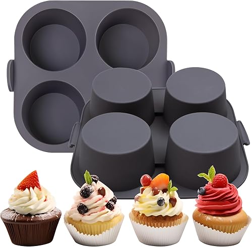 Bandeja de silicona para magdalenas para freidora de aire, 1 unidad, 4 tazas antiadherentes para magdalenas con asa de transporte, moldes de