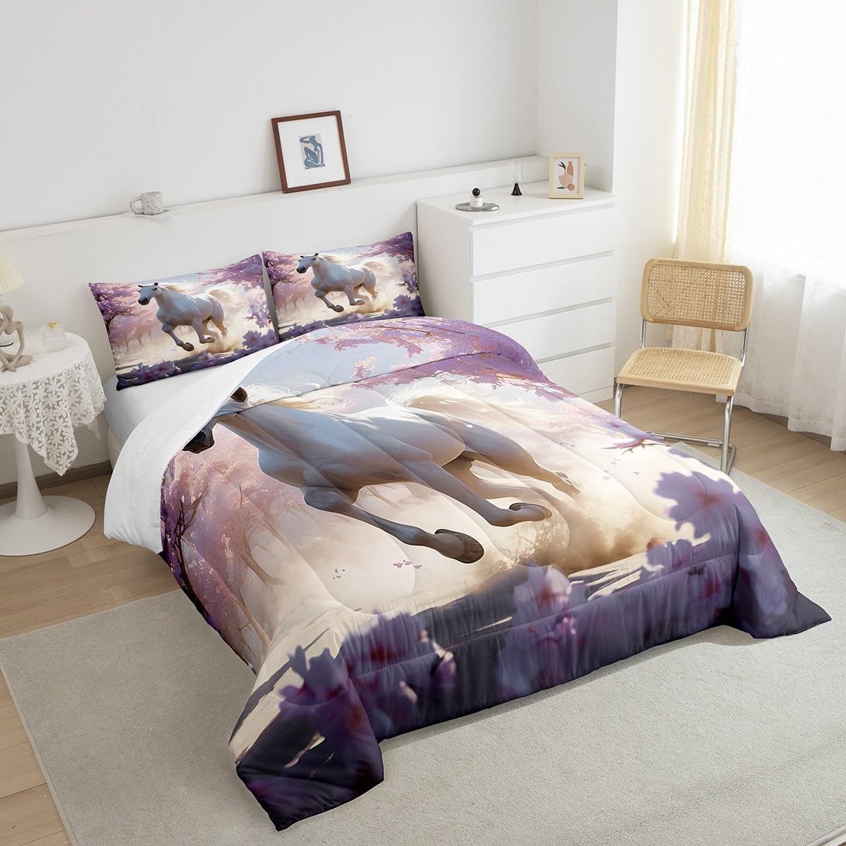 Feelyou Kids Horse Comforter Set Twin Size, Galloping Horse Bedding Collection, Purple and White Duvet Set for Boys Girls Room Decor - Image 4