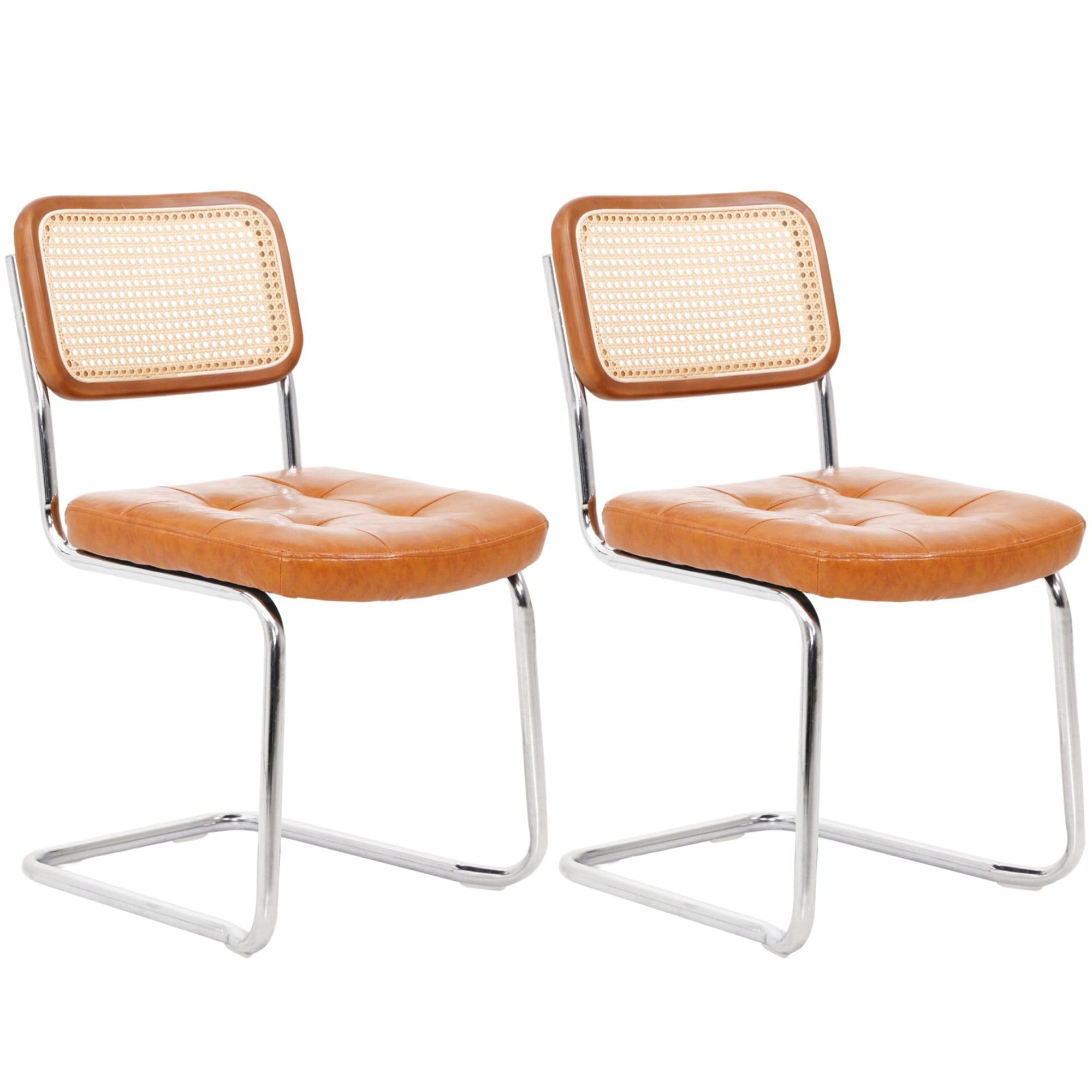 Generisch Rattan Esszimmerstuhl Freischwinger Stühle (Set, 2 Stück) Polsterstuhl Küchenstuhl Wohnzimmerstuhl mit Rückenlehne Schwingstuhl Belastbarkeit 130 Kg braun