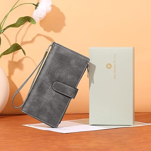 Miniatura 7 de GOIACII Carteras para Mujer de Gran Capacidad Portador de Tarjetas de Crédito Cartera Rfid Mujer Doble Cremallera Bolsillo Cuero Bifold Damas
