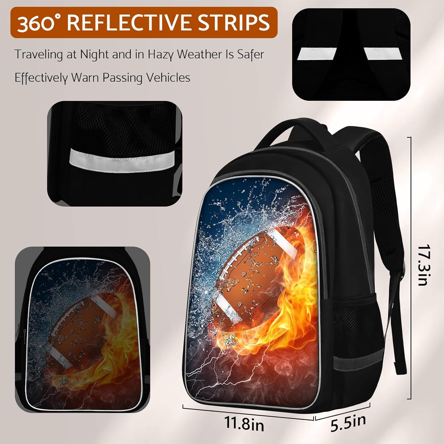 School Backpack for Boys - American Football Boys Backpack for Kids Children Elementary Middle School - 17 Inch Sport Bookbag Travel Back Pack for Ages 6-14