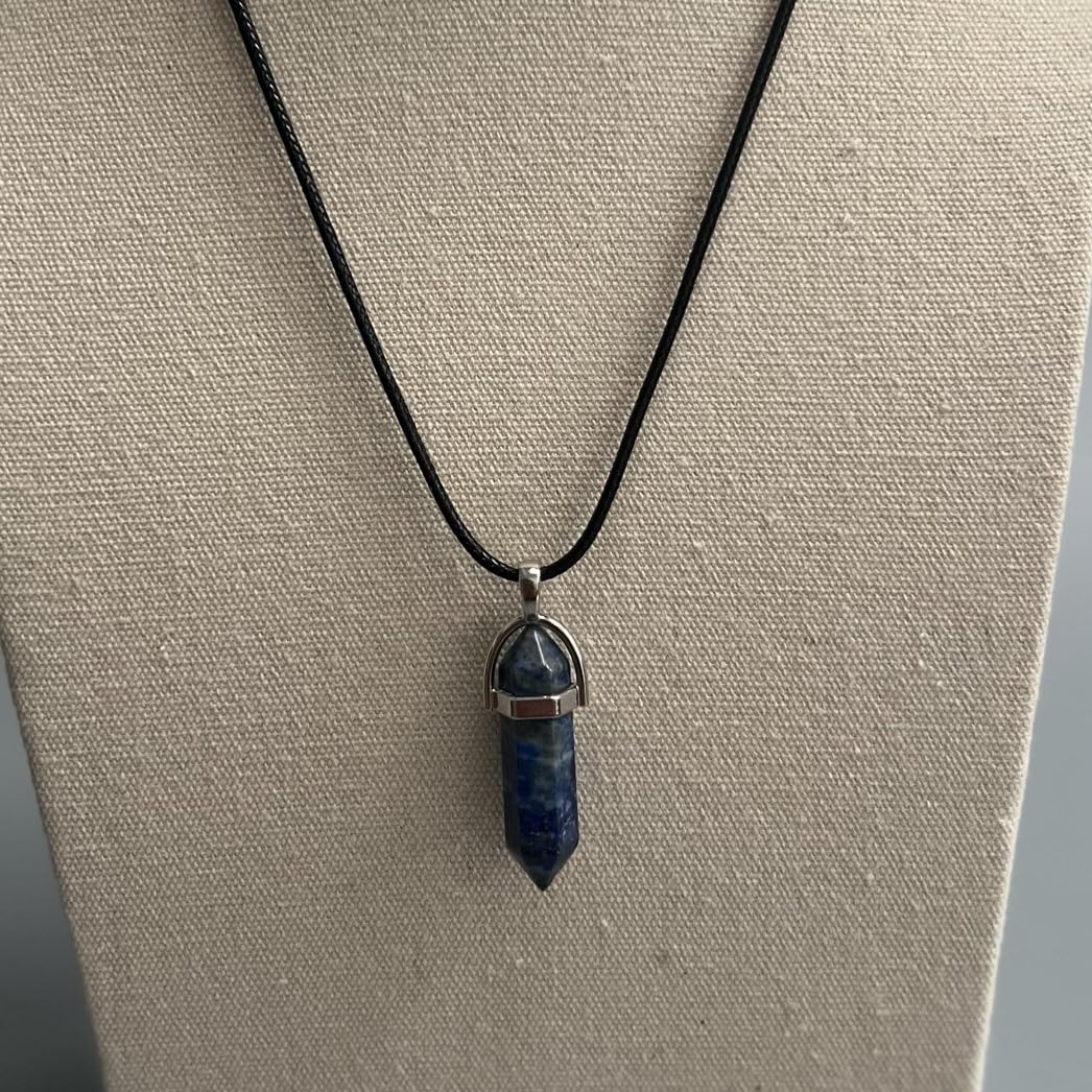VIE Double Point Pencil Pendant, Black String, Lapis Lazuli