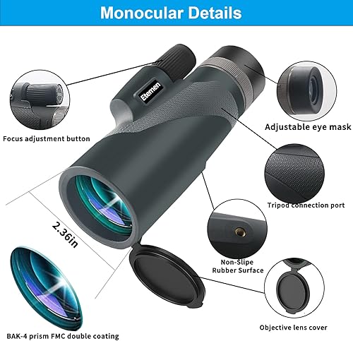 Miniatura 3 de Telescopio monocular de 16 x 60 para adultos, telescopio Etemen con soporte para teléfono inteligente y trípode, telescopio monocular HD de alta