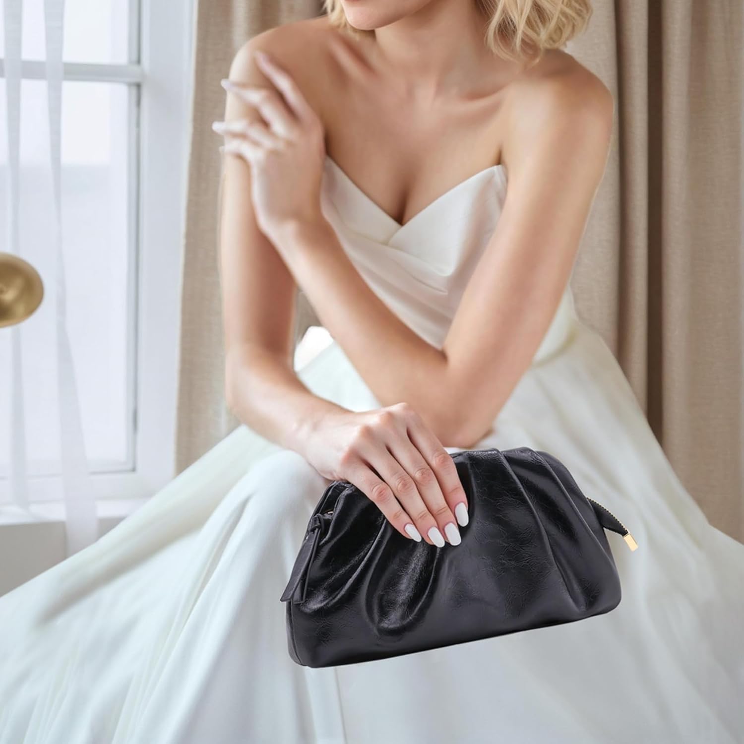 Milisente Clutch Purses for Women Shiny PU Leather Pleated Evening Clutch Bag With Shoulder Strap for Formal Wedding Prom - Image 3