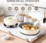 Ammeloo 18-Piece Ceramic Pots and Pans Set Non Stick, Non Toxic Cookware Set with Removable Handles, Pot Sets for Cooking, Induction Ready, Dishwasher & Oven Safe, PFAS PFOA & PTFE Free (Cream White)