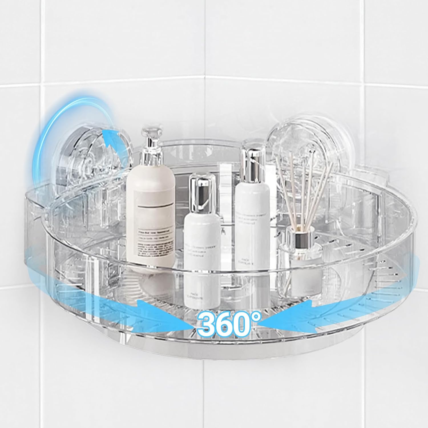 ZLAXACL 360 Rotating Corner Shower Caddy with Strong Suction Cups Waterproof Bathroom Organizers and Storage Accessories Easy to