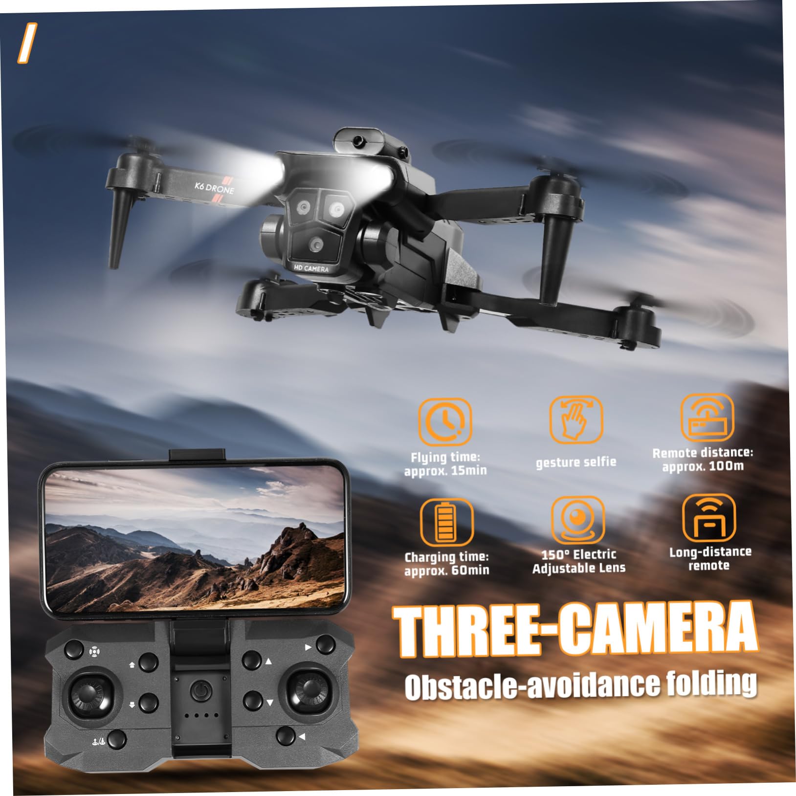 Holibanna Dron Plegable para Adultos con Triple Cámara Hd, Lente Ajustable 150°, Batería Doble y Control Remoto de Largo Alcance