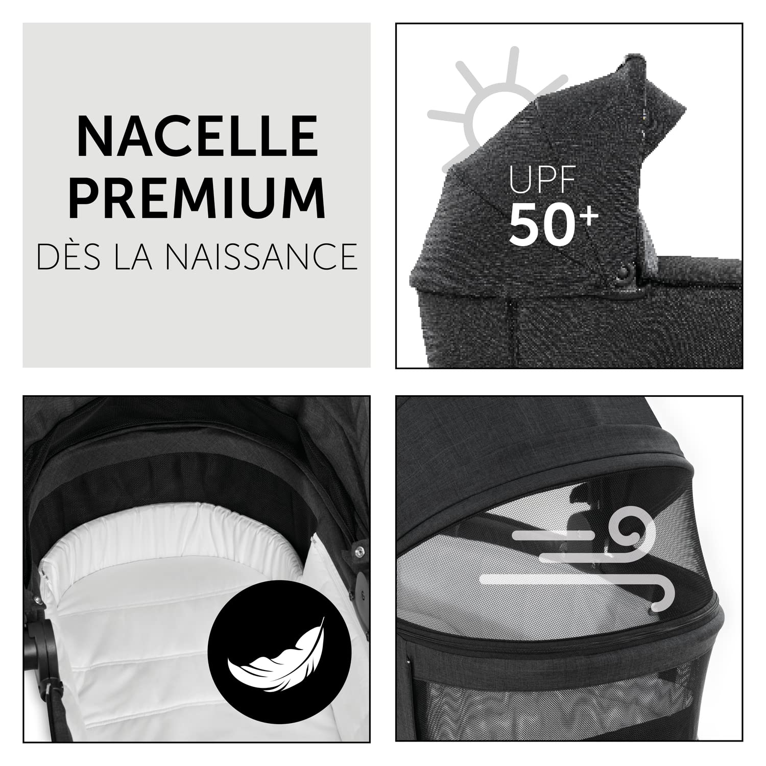 hauck Poussette 3 en 1 Vision X avec Siege Auto i-Size et Accessoires – Poussette Pliable Compacte Jusqu’à 25 kg, Set Complet avec Cosy Bebe et Nacelle, Noir Chiné