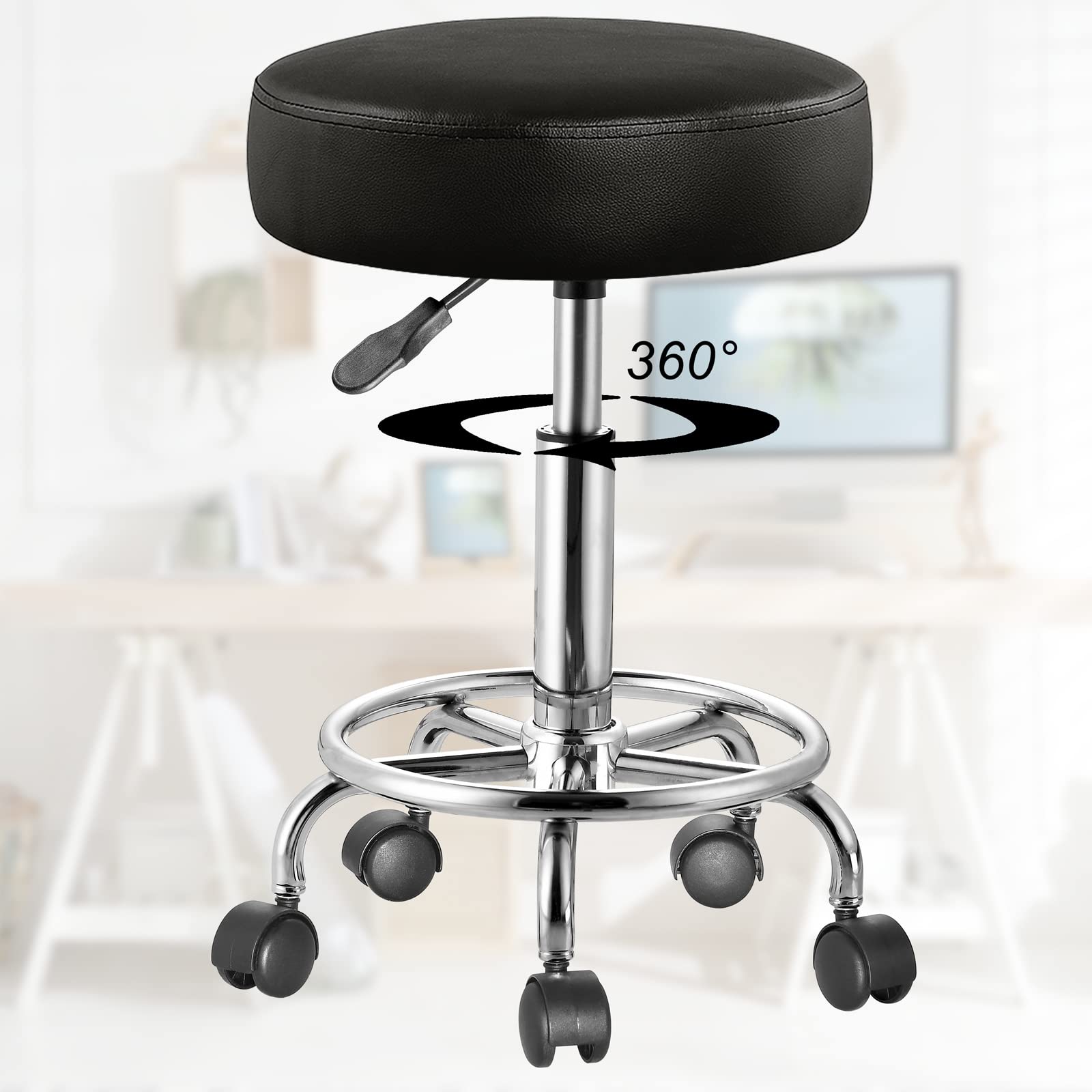 CASARIA Sgabello da Ufficio Seduta Girevole Morbida 10 cm Altezza Regolabile 51-65 cm Poggiapiedi
