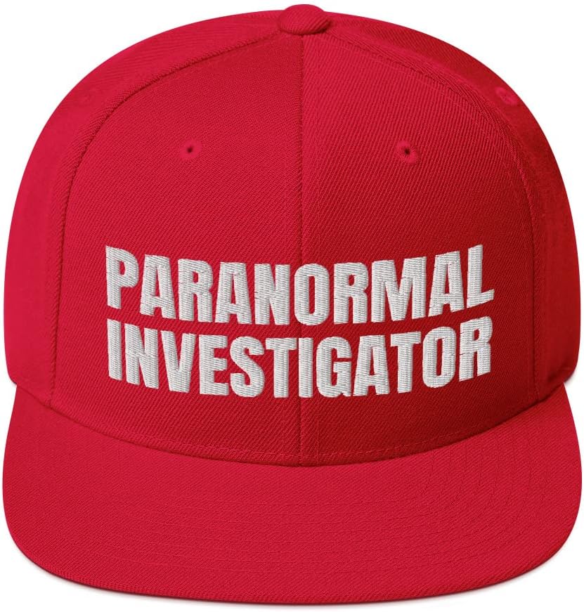 Paranormal Investigator Ghost Hunter Hunting Flatbrim Flat Brim Snapback Hat Cap Red