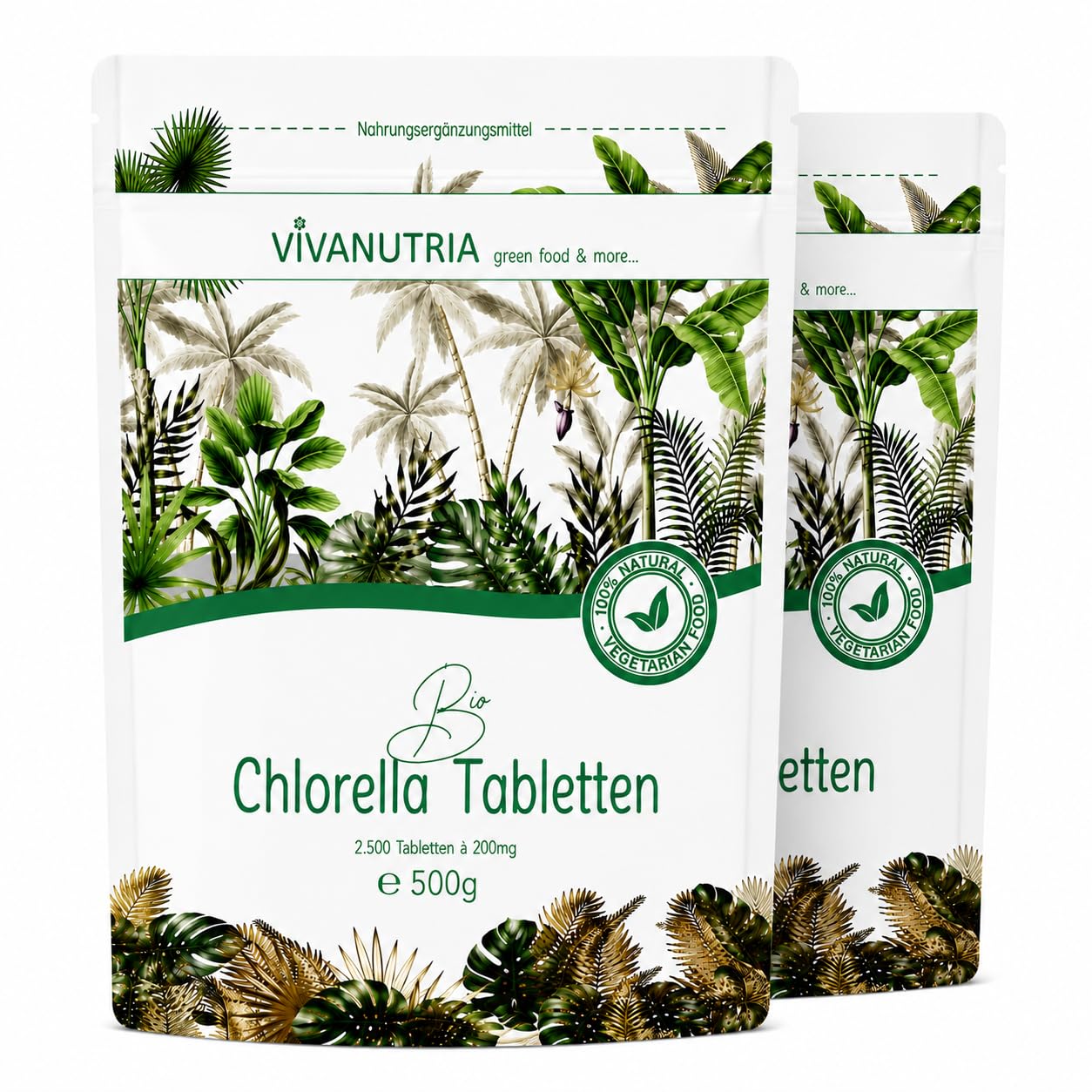 VivaNutria Bio Chlorella Tabletten 1000g | 5000 Presslinge | 100% reine Bio Algen-Tabletten ohne Zusätze | 6-Monats-Packung | hochdosiert | biozertifiziert | Zip-Beutel | vegan