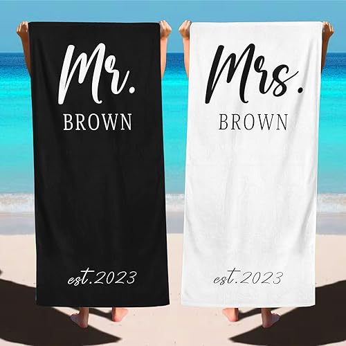 Miniatura 1 de Toalla de playa personalizada de Mr & Mrs para él y ella, viaje de luna de miel para novia, toalla de playa personalizada, regalo para parejas,