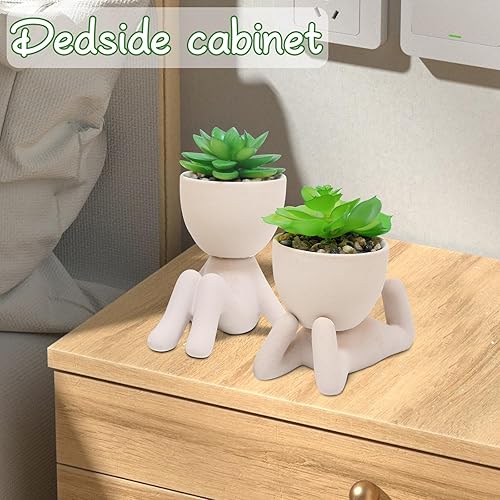 Miniatura 4 de Zerzsy 2 plantas suculentas artificiales con macetas creativas en forma de humano, decoración de escritorio, plantas artificiales de interior para