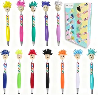 12Pcs Cute Ballpoint Pens, Mop Head Pens, Mop Topper Ink Pen, Funny Pens for Adults, Office & School Supplies, Gifts for Work, Back to School, Birthday
