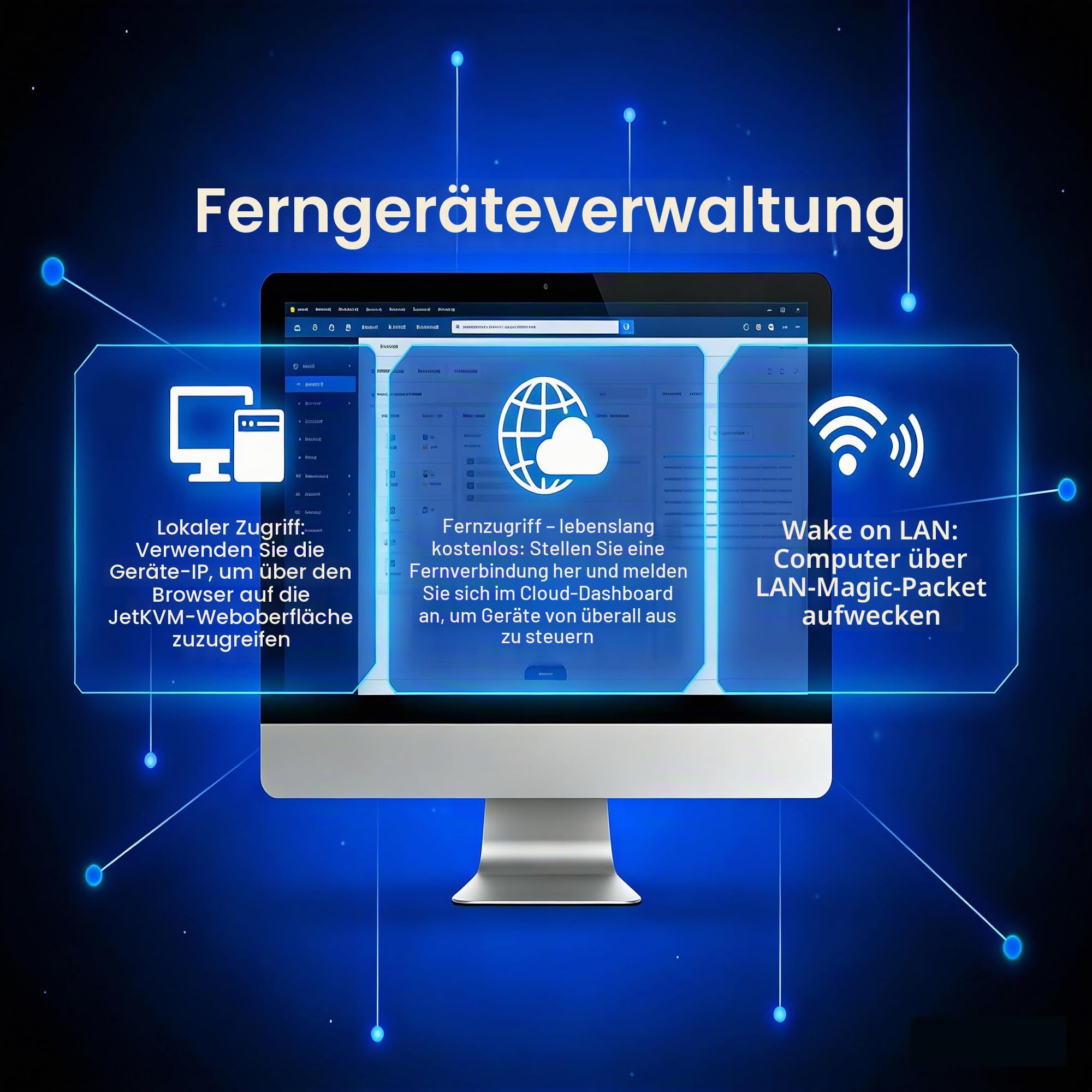 JetKVM Remote Jet KVM über IP Ethernet, Netzwerk mit geringer Latenz (IPKVM), 1080p@60fps, Touchscreen-LCD, TF-Kartenleser, HDMI-USB-C-Erweiterungsanschluss für ATX-Gleichstromversorgung