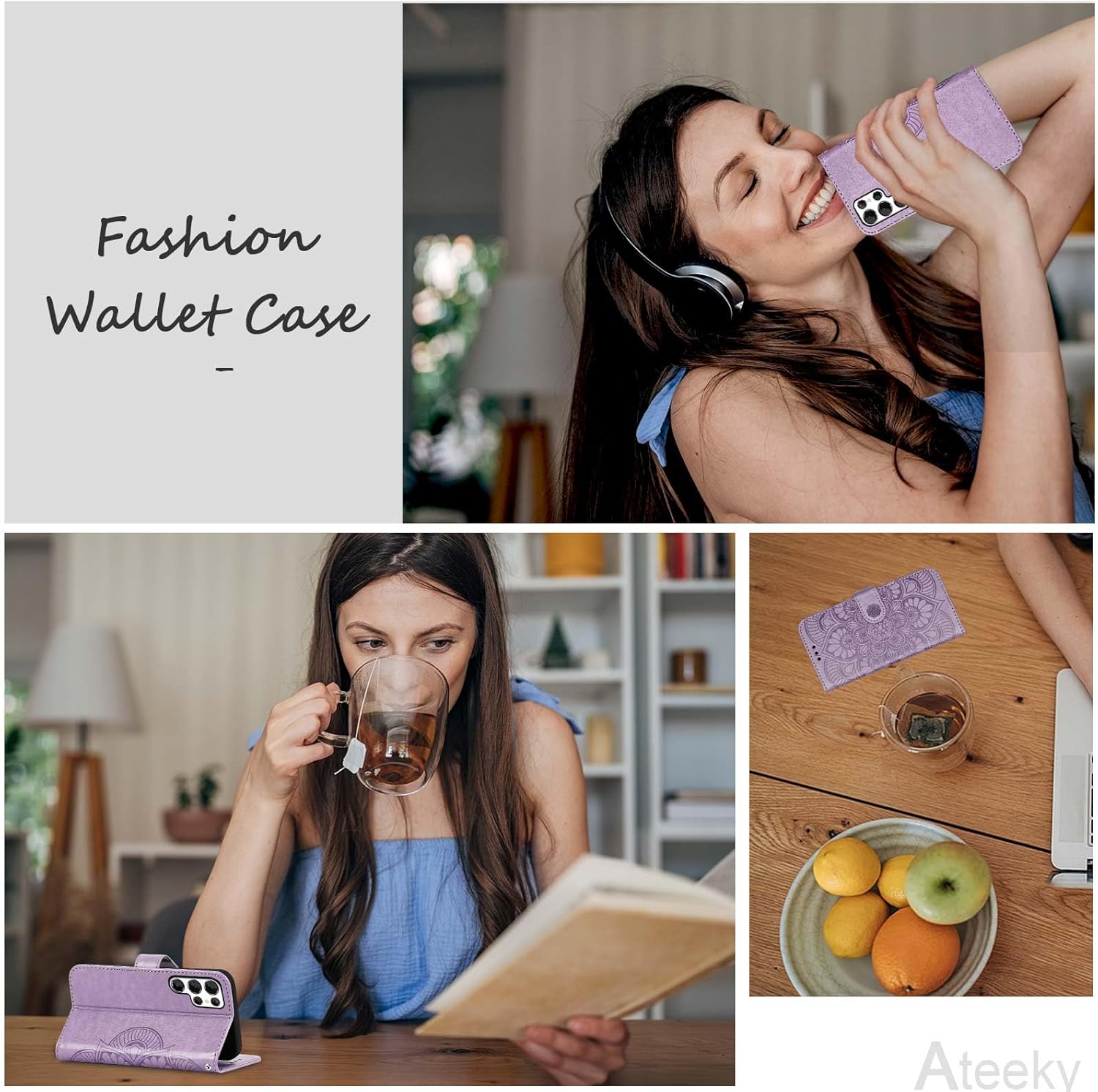 Wallet Case for Galaxy S22 Ultra, [RFID Blocking] Protective PU Leather Flip Cover with Card Slot Cash Pocket for Galaxy S22 Ultra (Purple) - Image 7