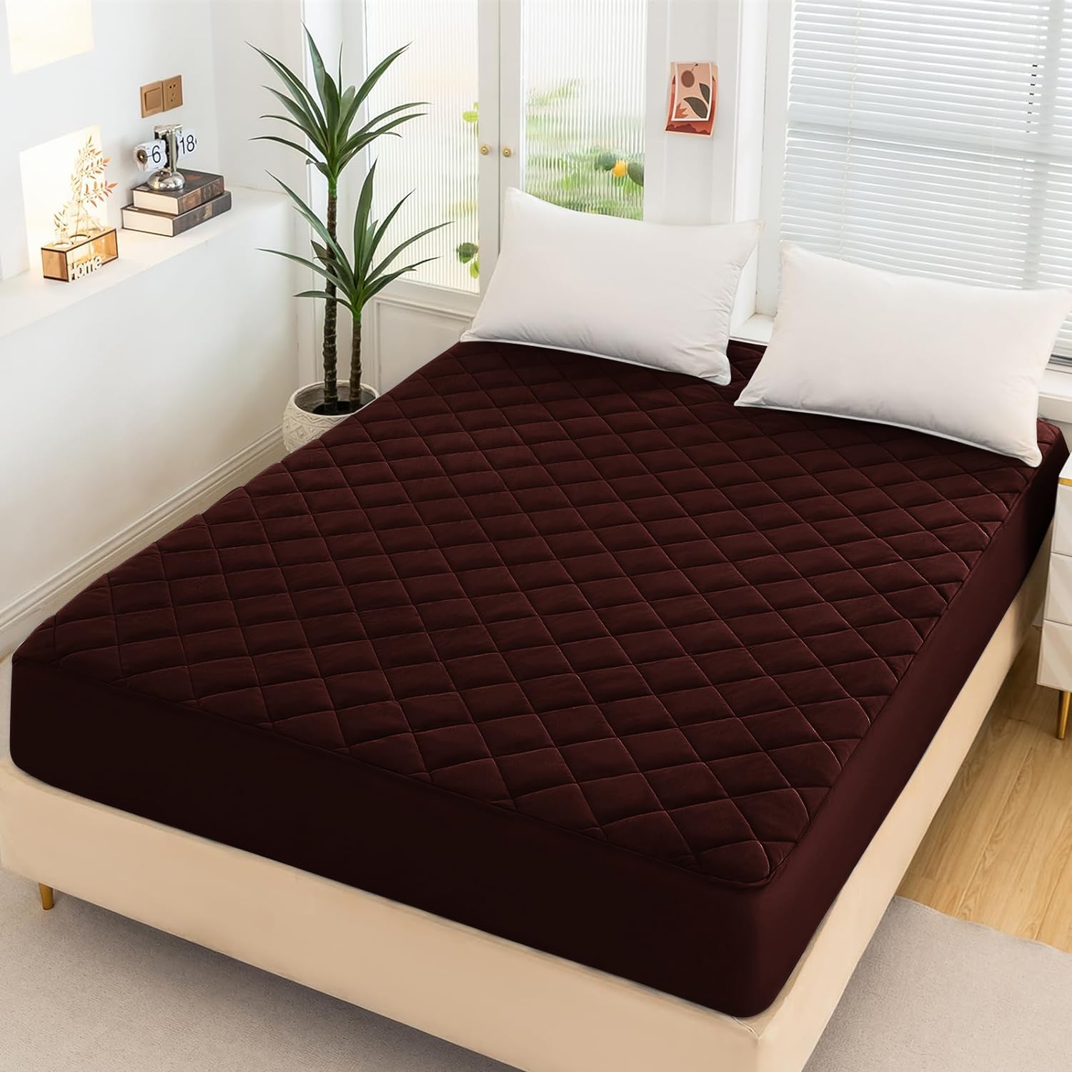 Dream Care Waterproof Coffee Quilted Mattress Protector, Ultimate Protection for Your Mattress, Breathable and Comfortable 72x78 King Size-image-9