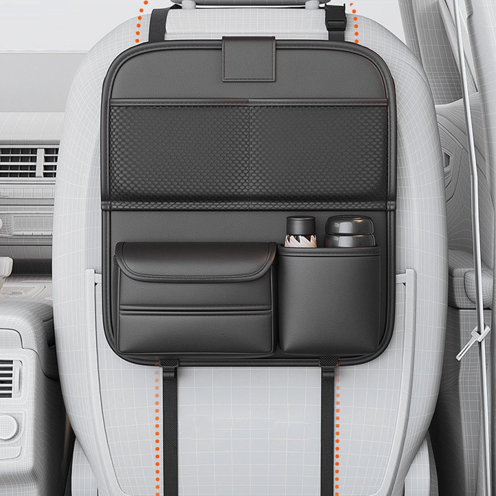 Organizador de asiento trasero – Organizador de asiento trasero de coche | con bandeja plegable | Bolsa de almacenamiento para asiento trasero de coche | Organizador de asiento trasero de coche |